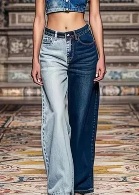 Chic Colorblock High Waist Denim Crop Pants with Asymmetrical Pockets for Summer