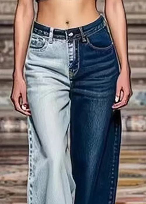 Chic Colorblock High Waist Denim Crop Pants with Asymmetrical Pockets for Summer