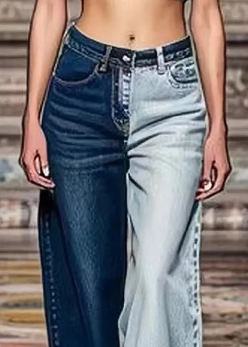 Chic Colorblock High Waist Denim Crop Pants with Asymmetrical Pockets for Summer