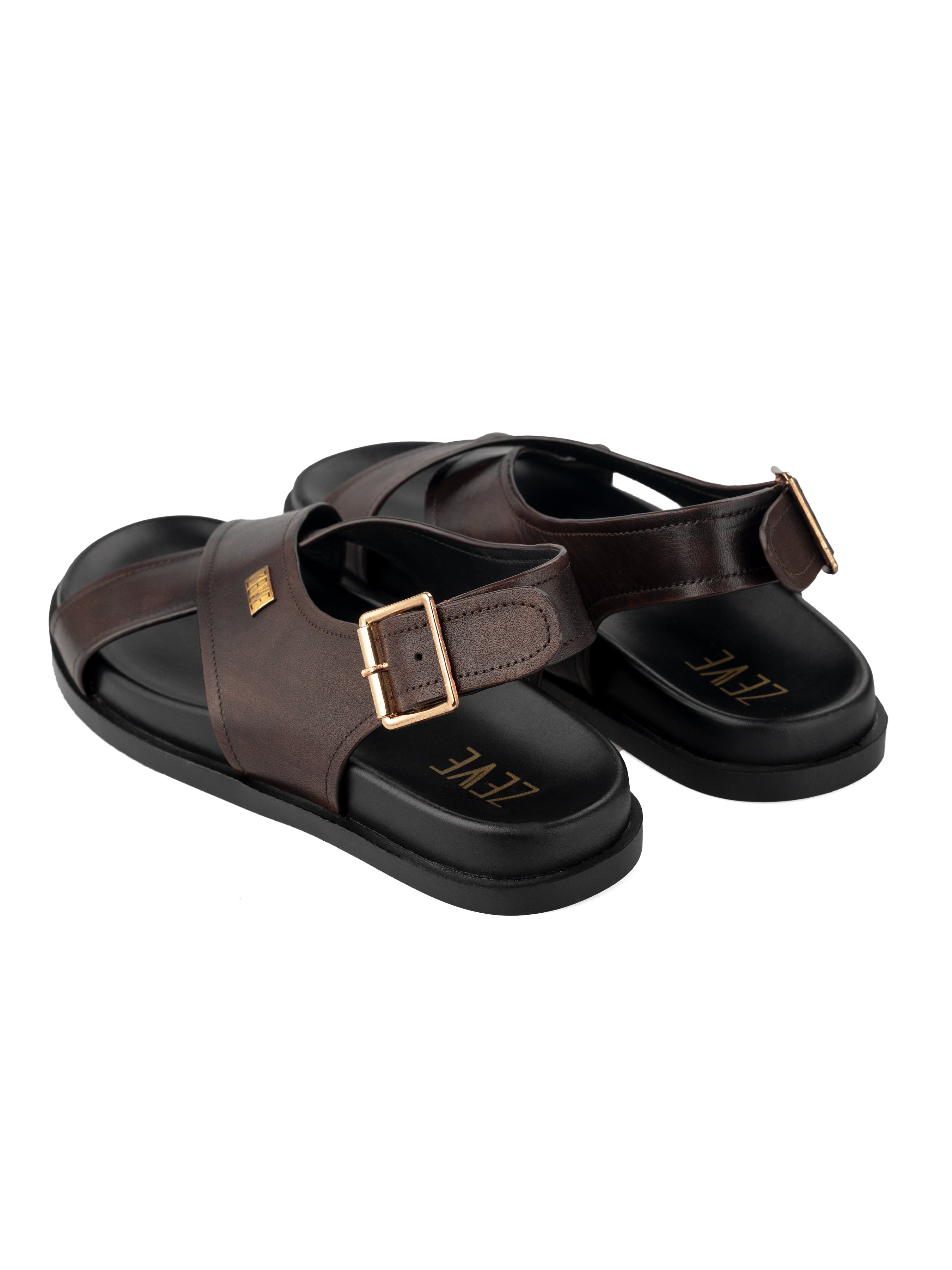 Coffee Patina Leather Slingback Sandal Cross Strap