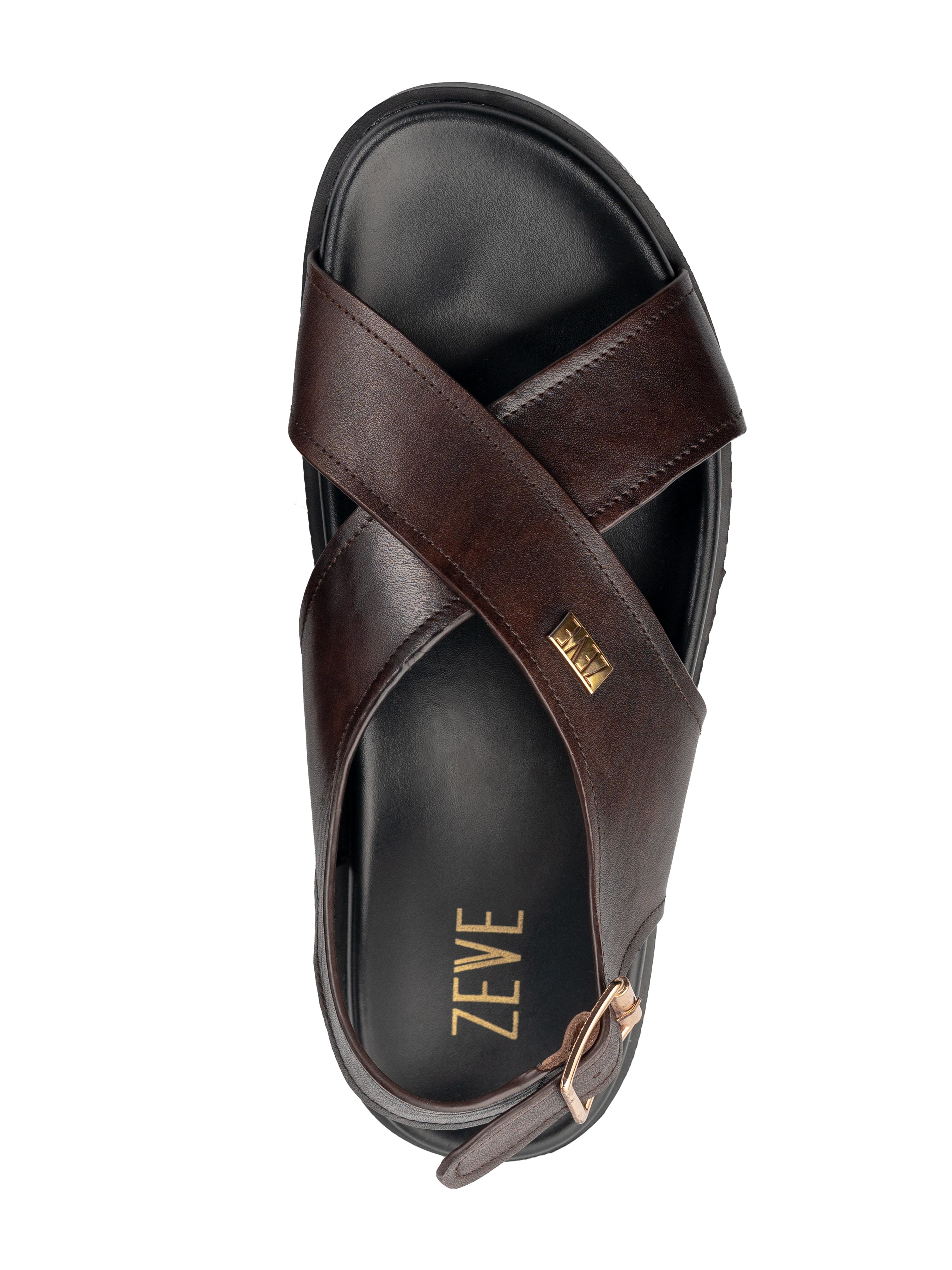 Coffee Patina Leather Slingback Sandal Cross Strap