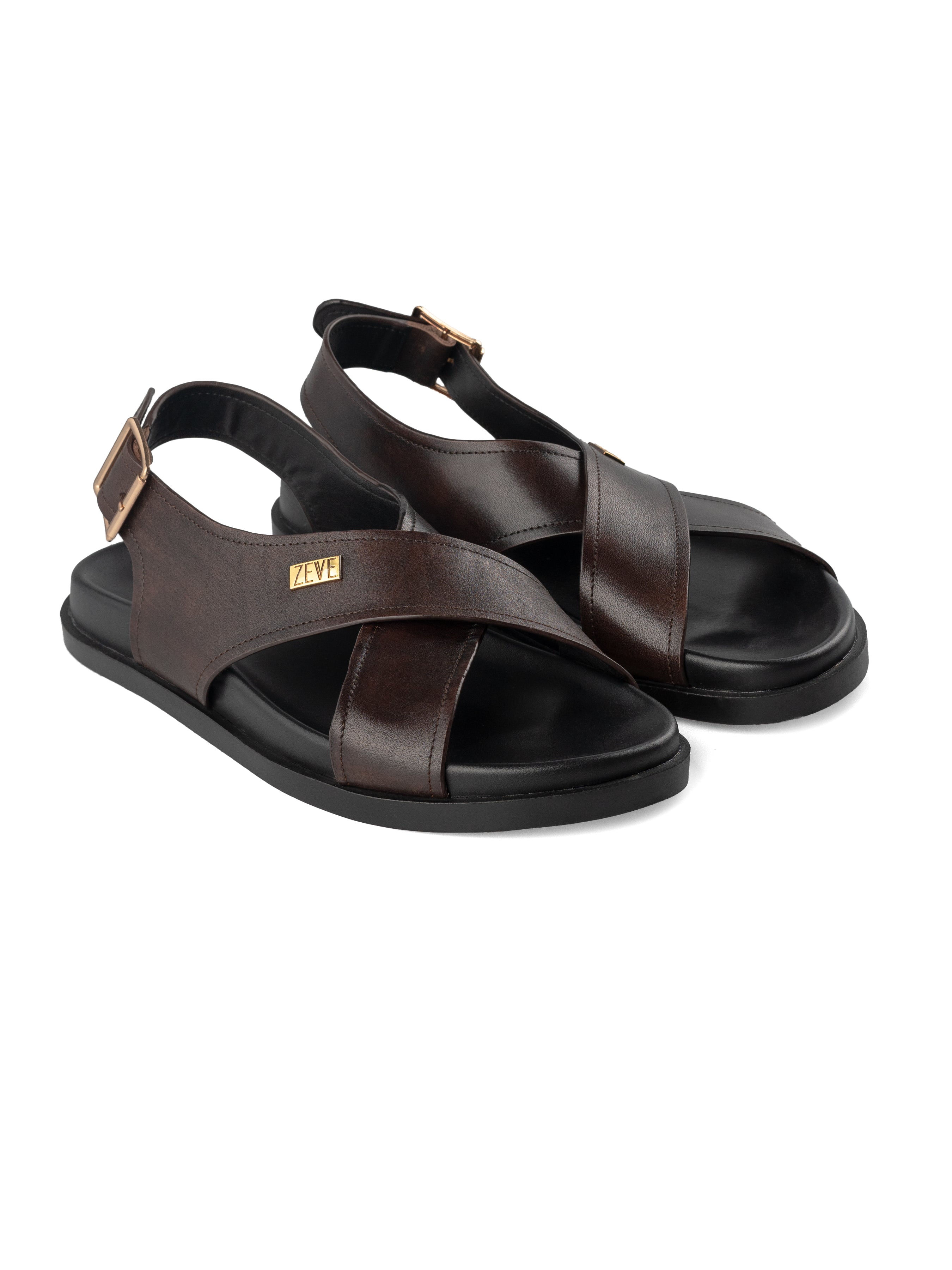 Coffee Patina Leather Slingback Sandal Cross Strap