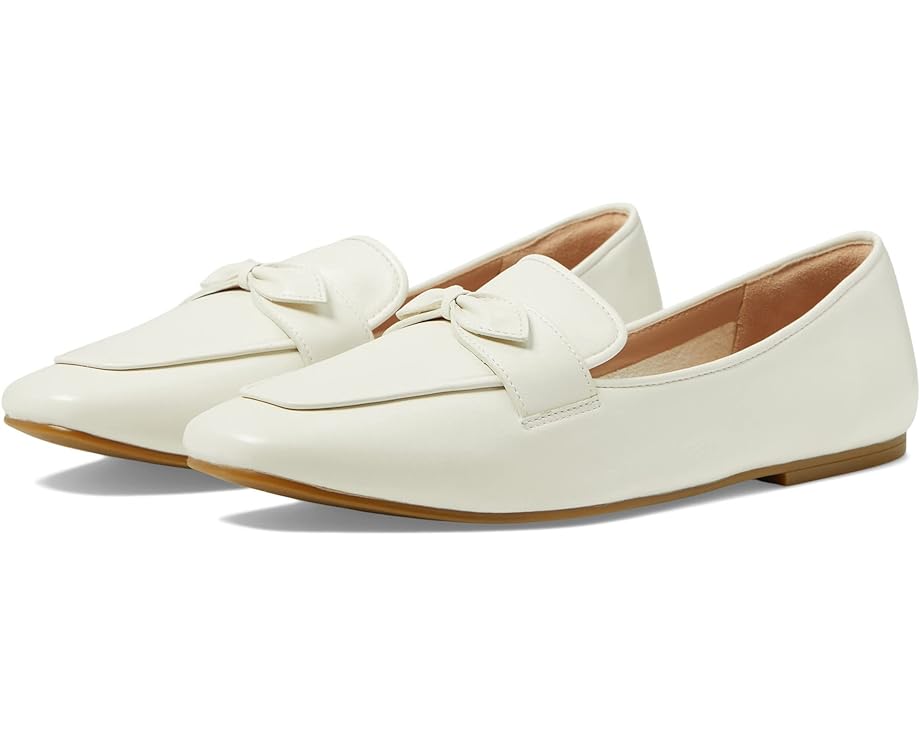 Cole Haan Egret Leather Slip On Loafers, Square Toe, Bow Detail