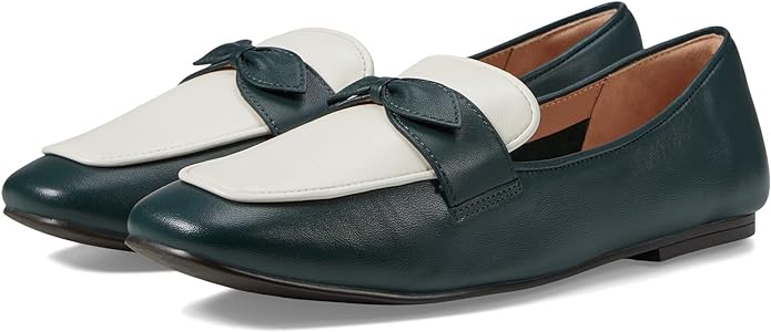 Cole Haan York Bow Leather Slip On Loafers - Scarab/Ivory Color - Square Toe - Bow Detail