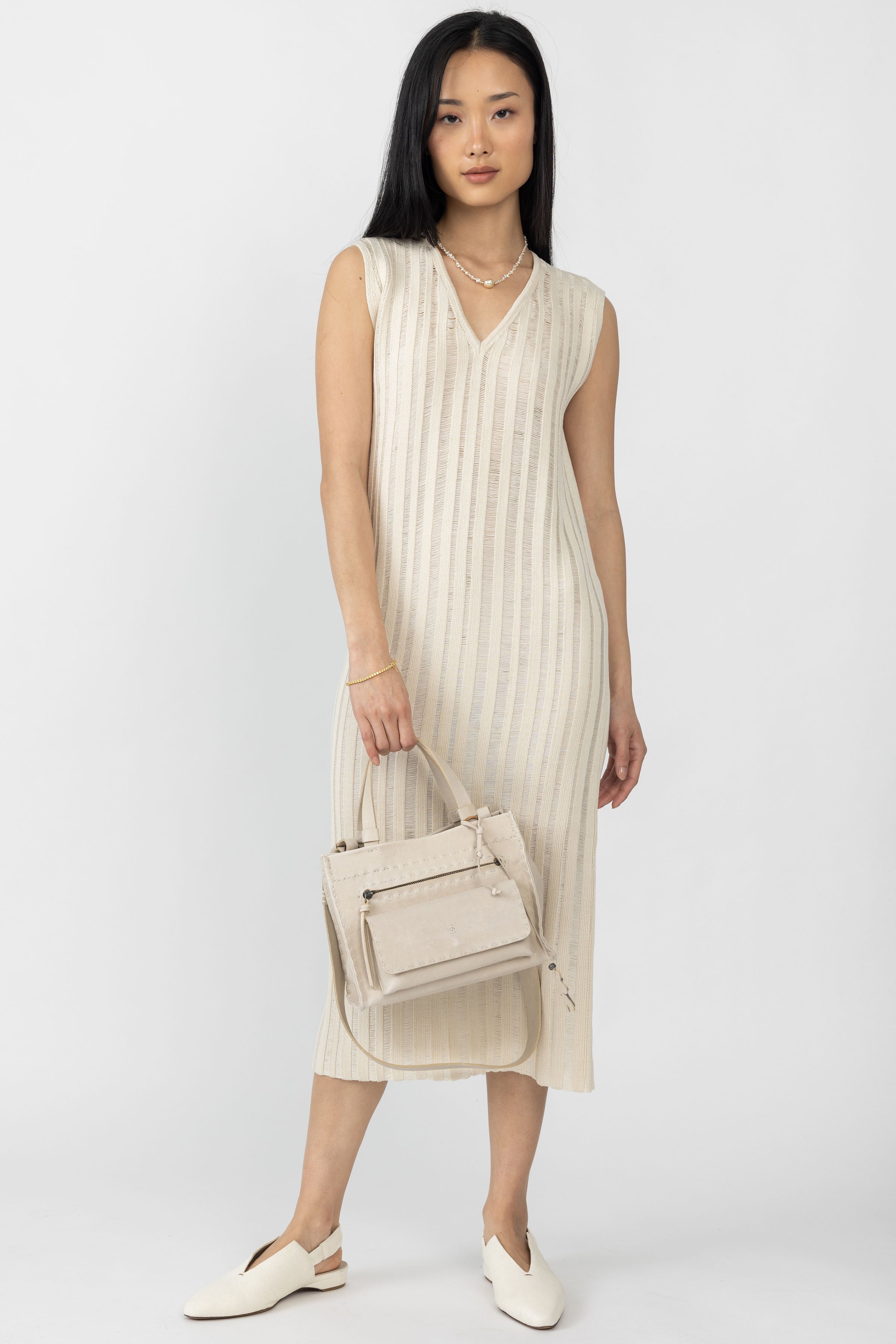 Cotton Knit Midi Dress in Ecru - Lady's Fashion