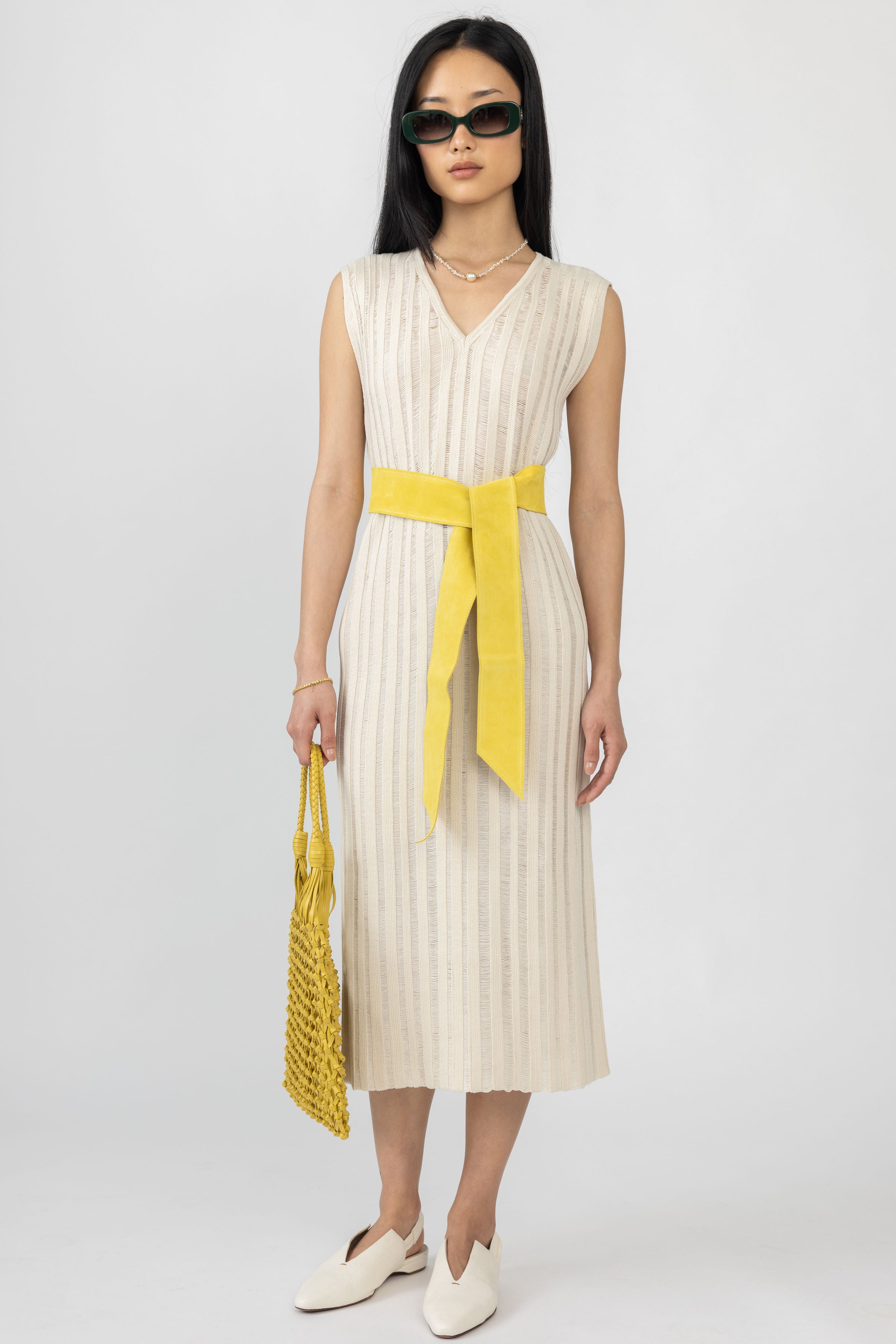 Cotton Knit Midi Dress in Ecru - Lady's Fashion