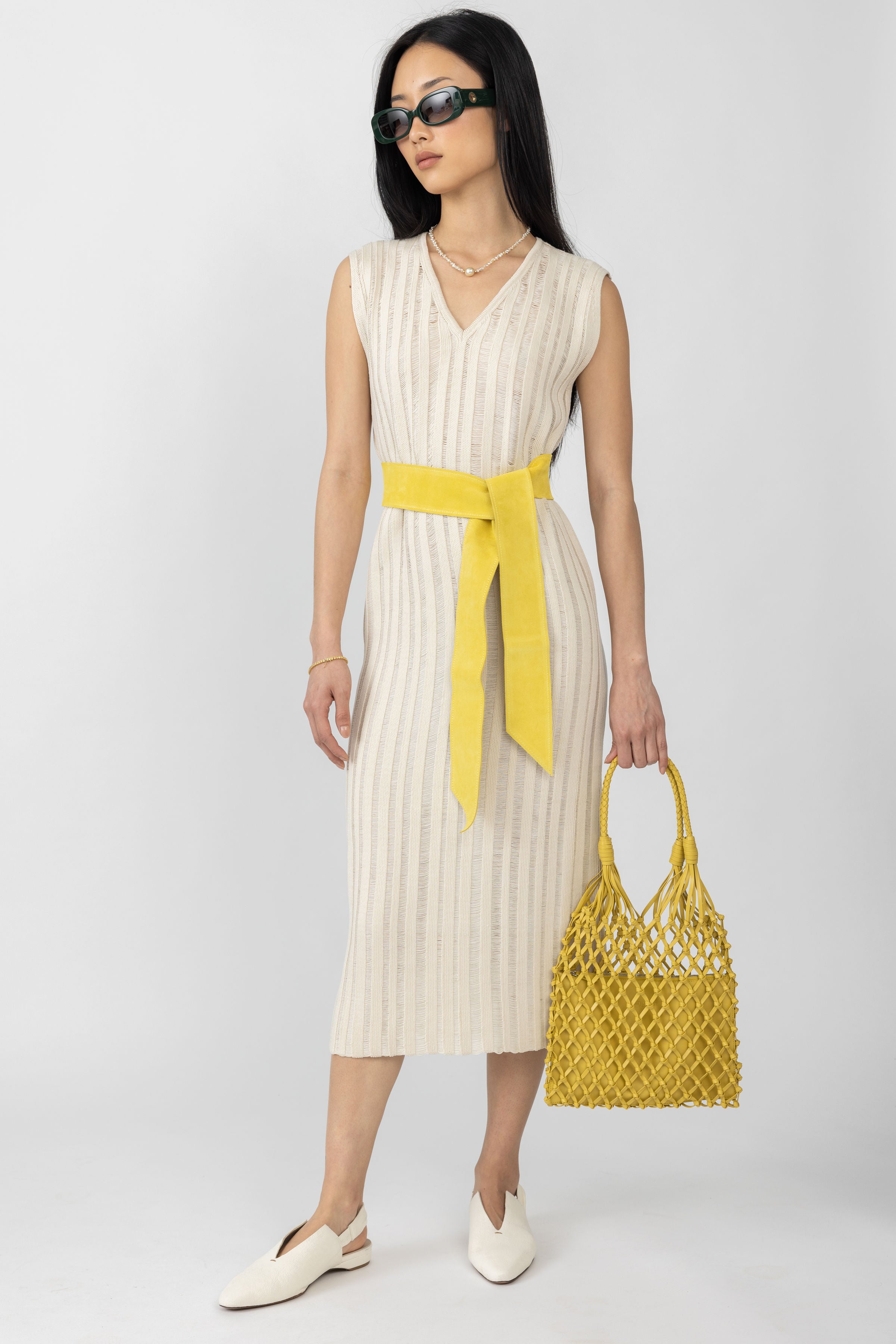 Cotton Knit Midi Dress in Ecru - Lady's Fashion