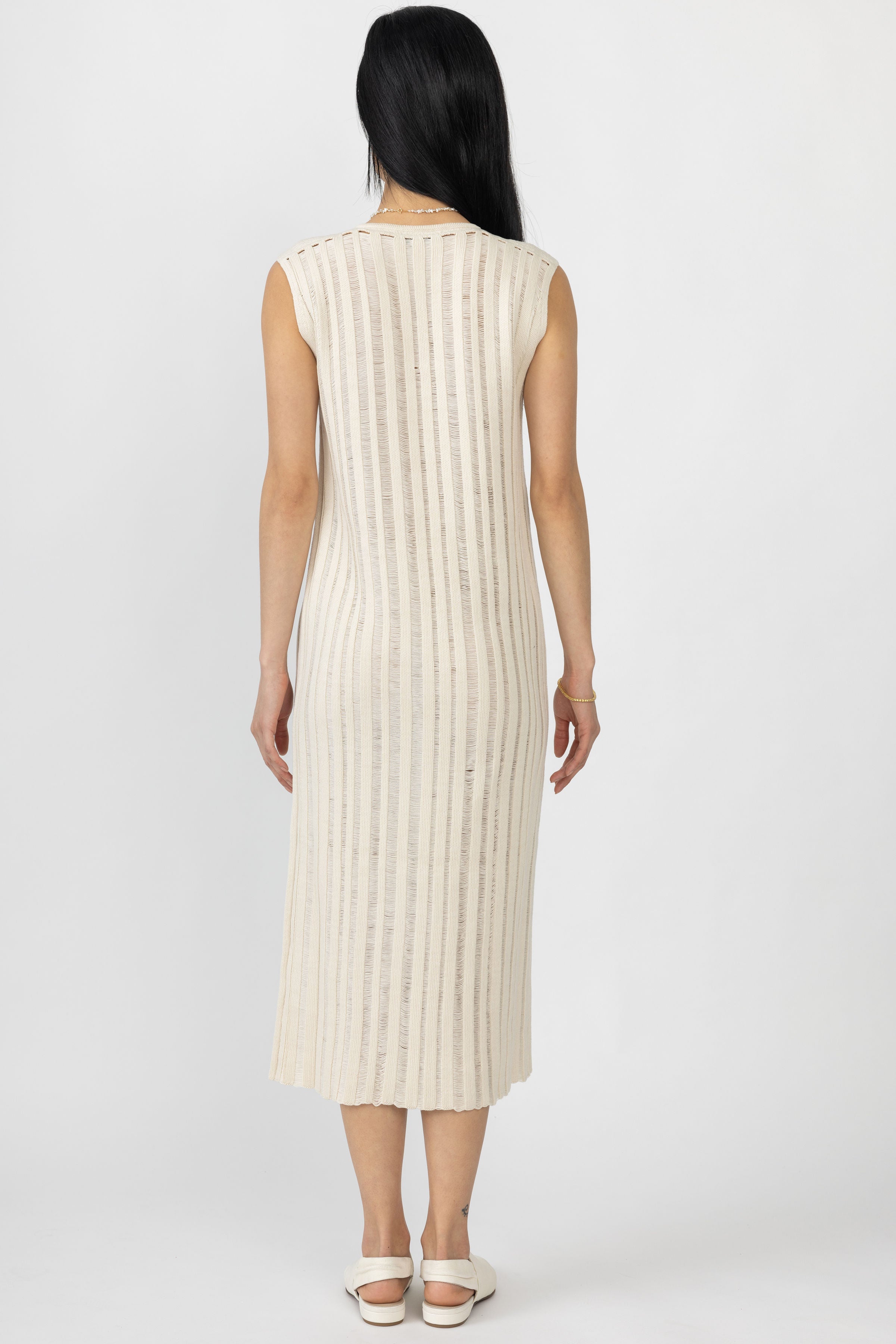 Cotton Knit Midi Dress in Ecru - Lady's Fashion