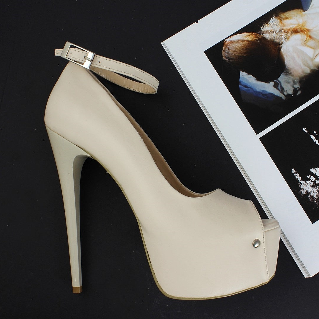 Cream Ankle Strap Platform Heels