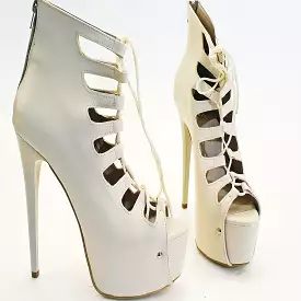 Cream lace up platform shoes