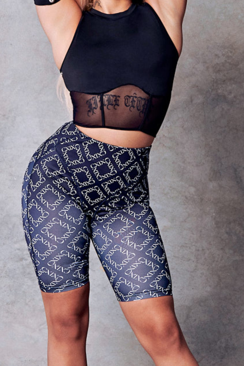 CXIX 119 Biker Shorts - Black Pattern