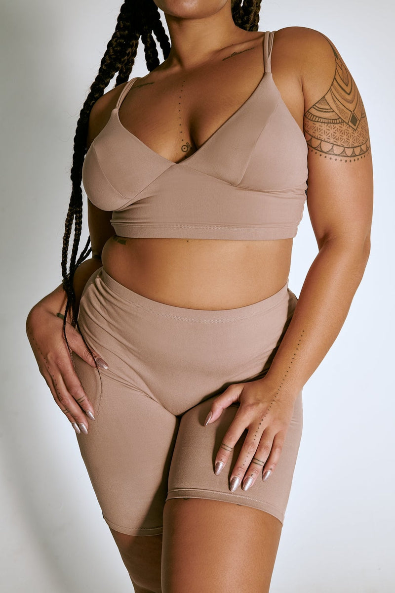 CXIX Taupe Biker Shorts - LuxLounge