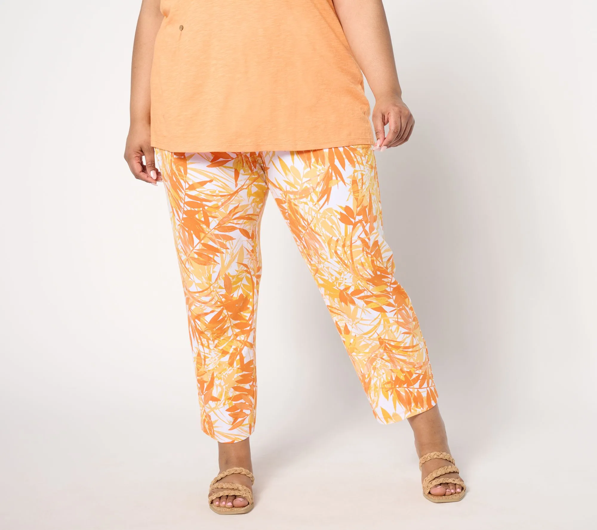 Denim & Co. beach jersey straight leg pants, printed beach