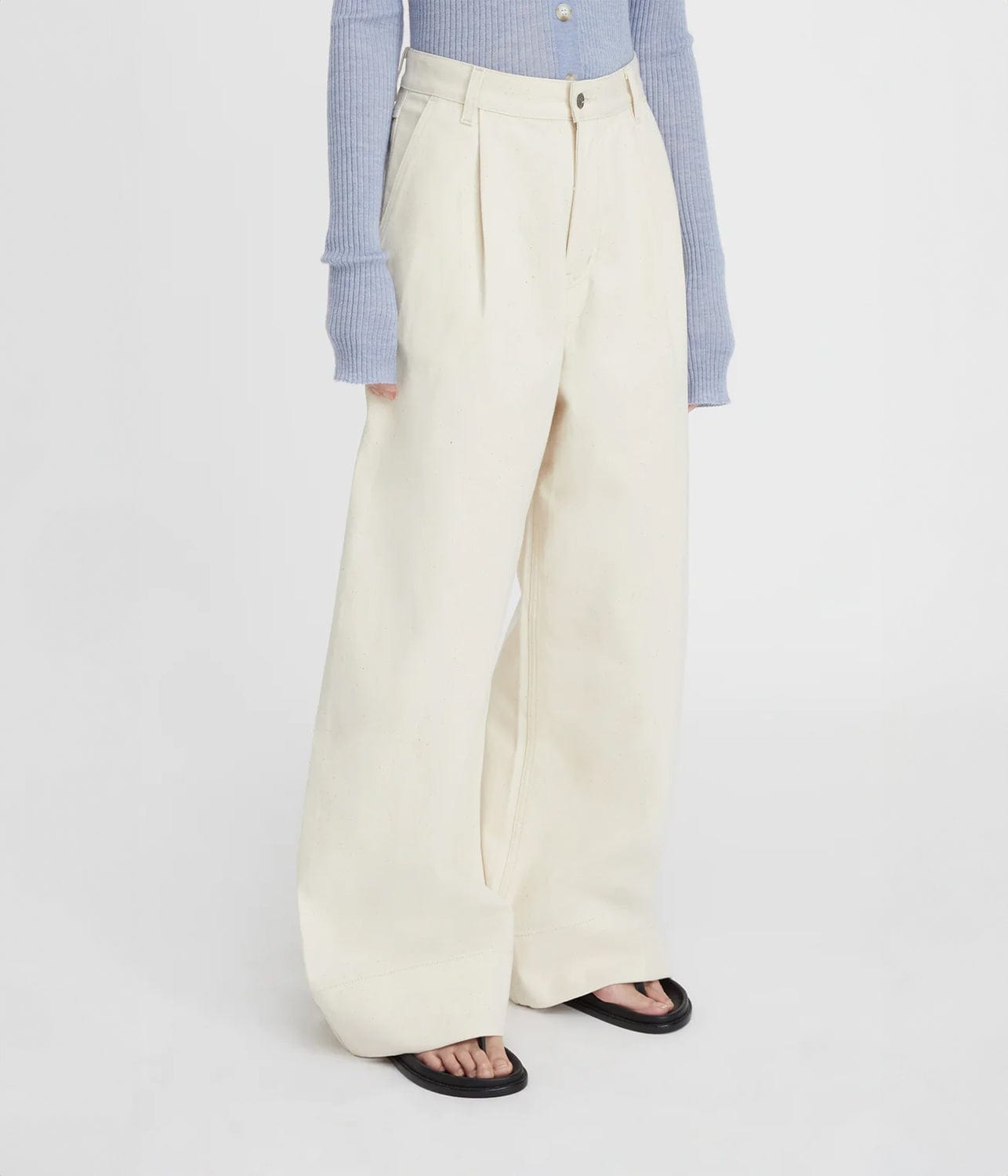 Denim Pleated Pants - Oat