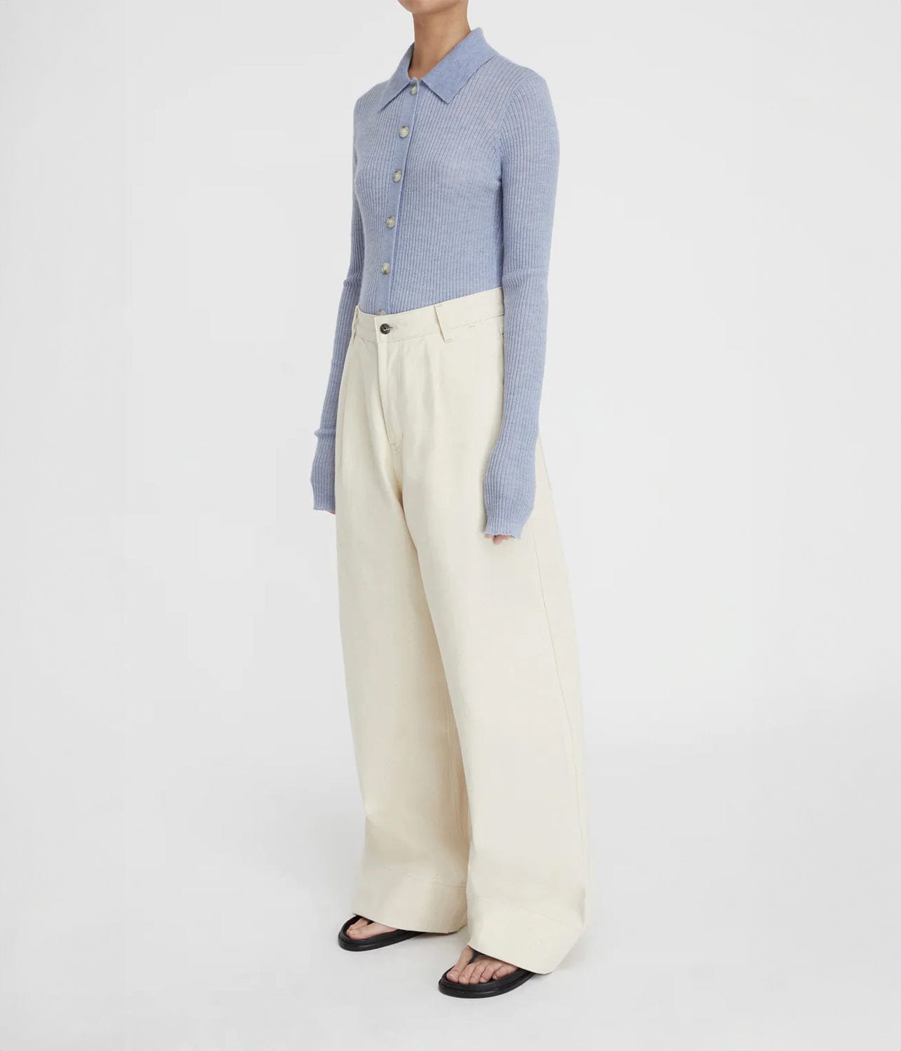 Denim Pleated Pants - Oat