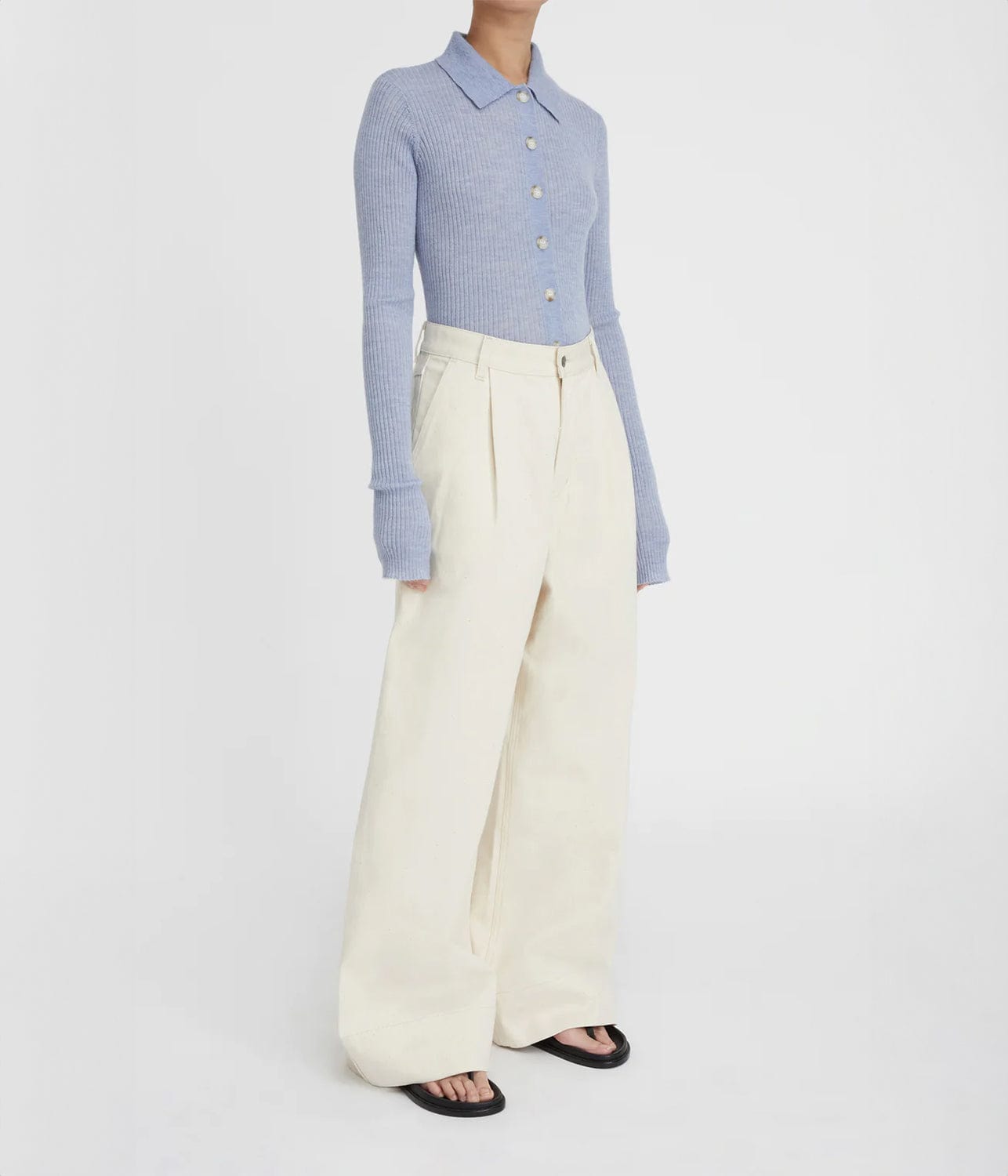 Denim Pleated Pants - Oat