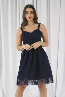 Double Second Navy Lace Skater Dress