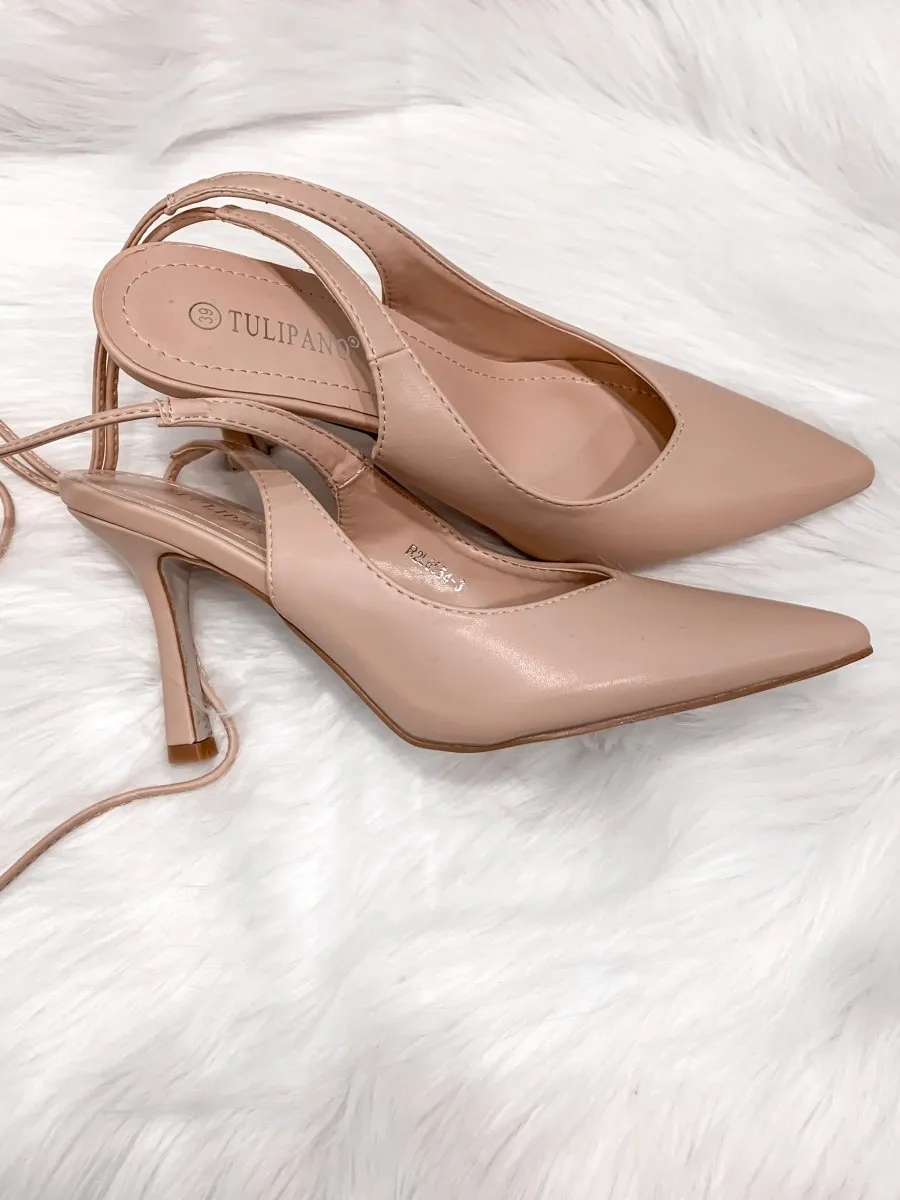 Nude Ankle Strap Slingback Decollete with 10 cm Heel