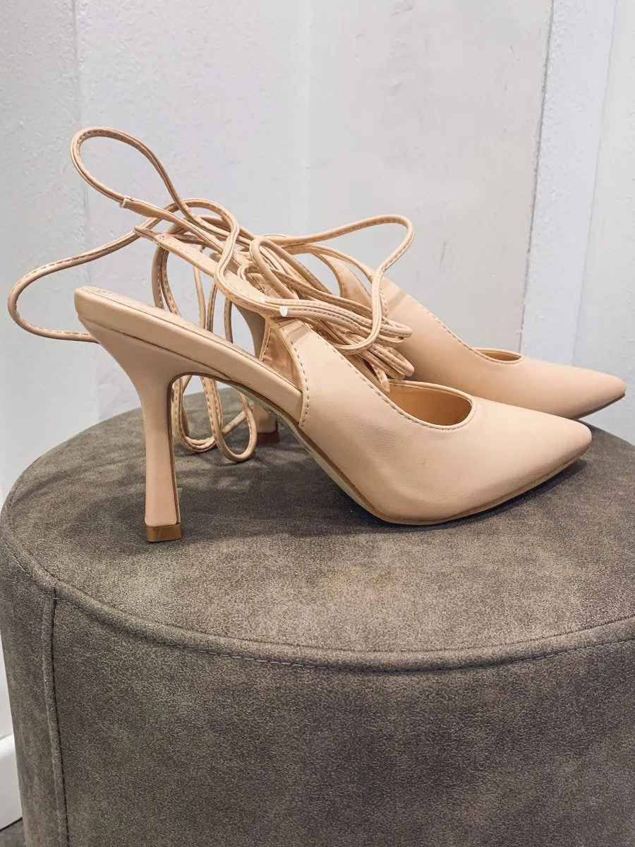 Nude Ankle Strap Slingback Decollete with 10 cm Heel