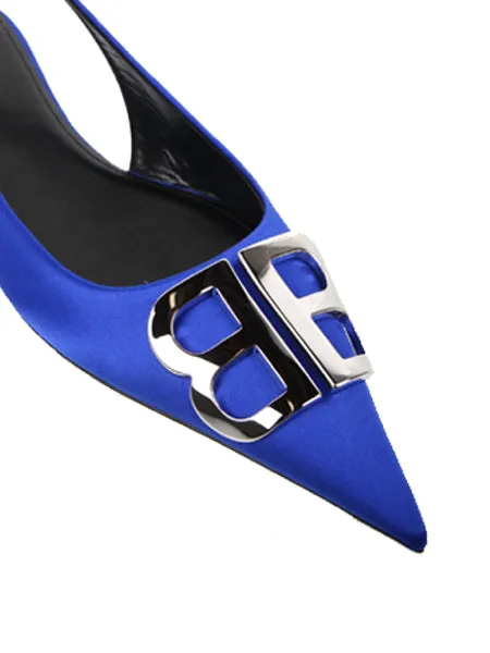 Electric Blue BB Flat Slingback Satin Shoes