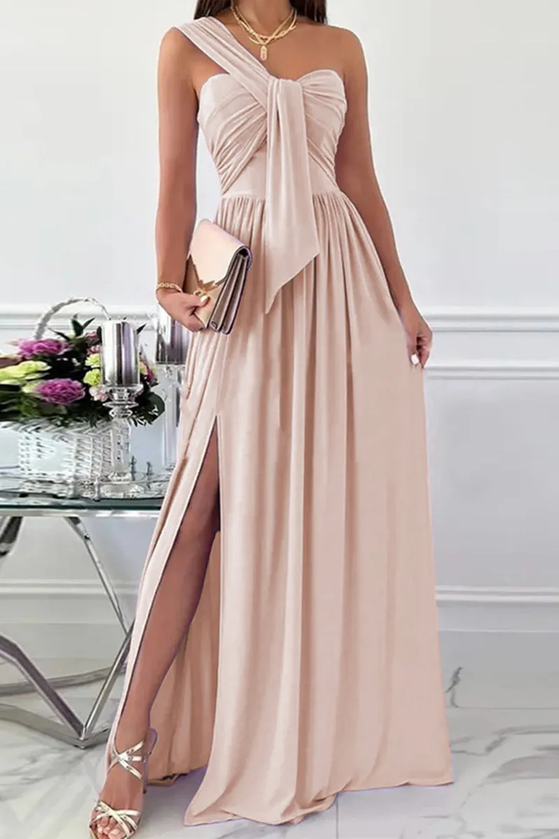 Elegant Formal Asymmetrical One Shoulder Irregular Dress