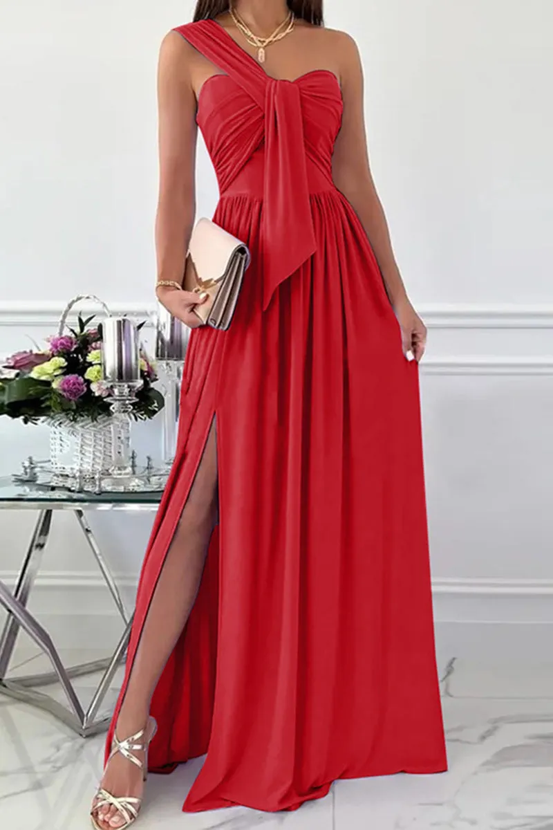 Elegant Formal Asymmetrical One Shoulder Irregular Dress