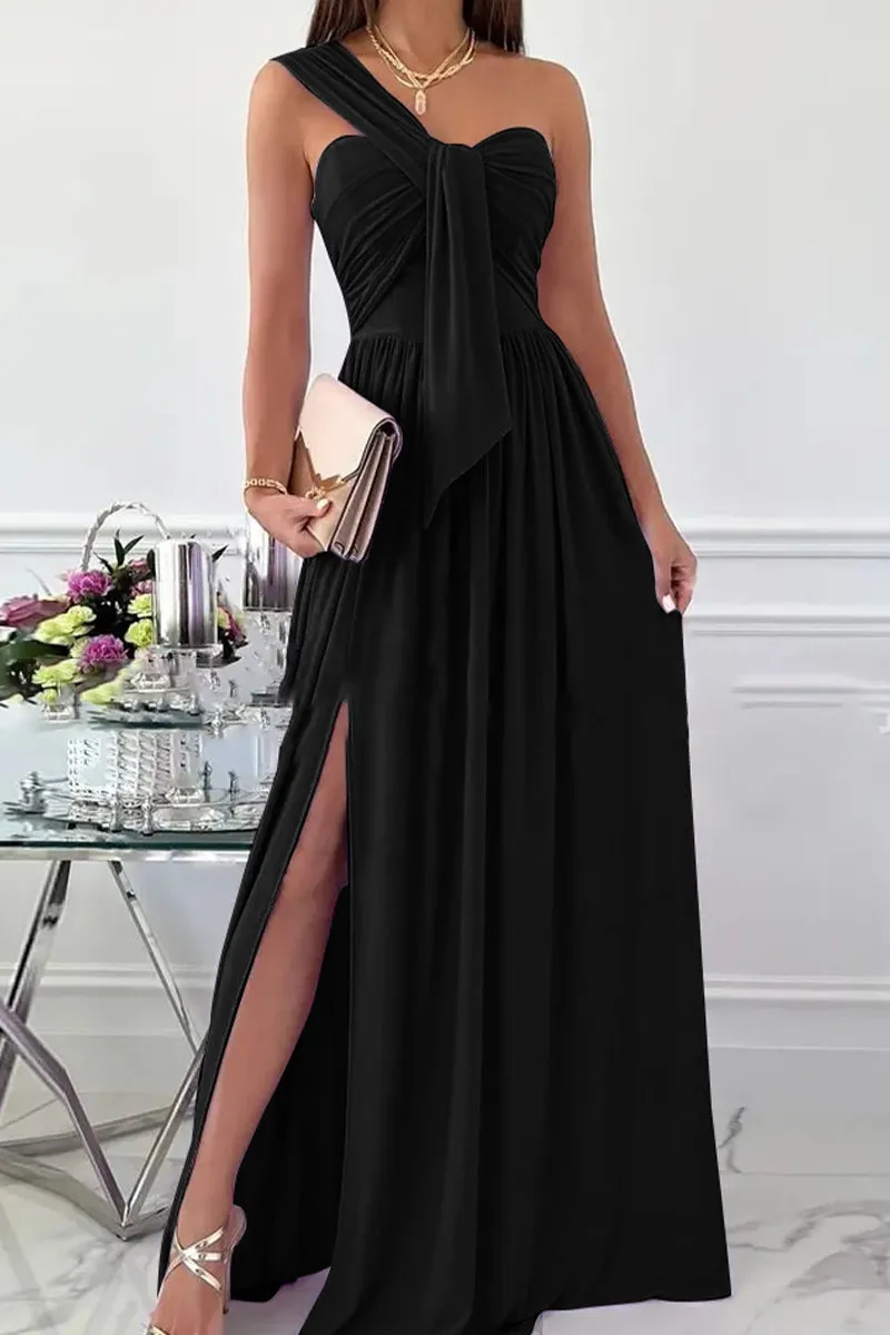 Elegant Formal Asymmetrical One Shoulder Irregular Dress