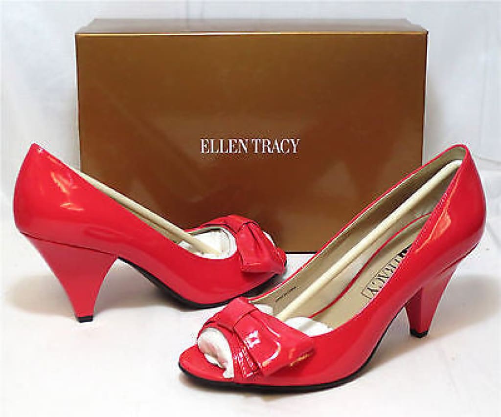 ELLEN TRACY Hally Peep-toe Bow Pump-Flamingo Patent