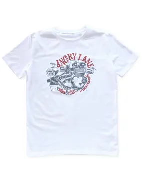 White T-shirt with Engine Design