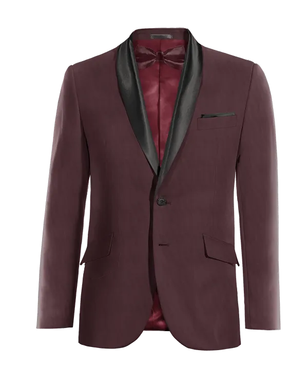 Essential burgundy blazer tuxedo with pocket square.