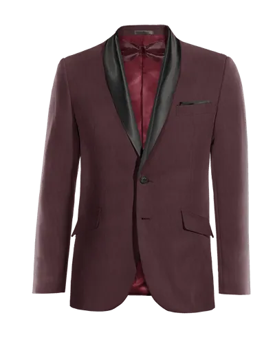 Essential burgundy blazer tuxedo with pocket square.