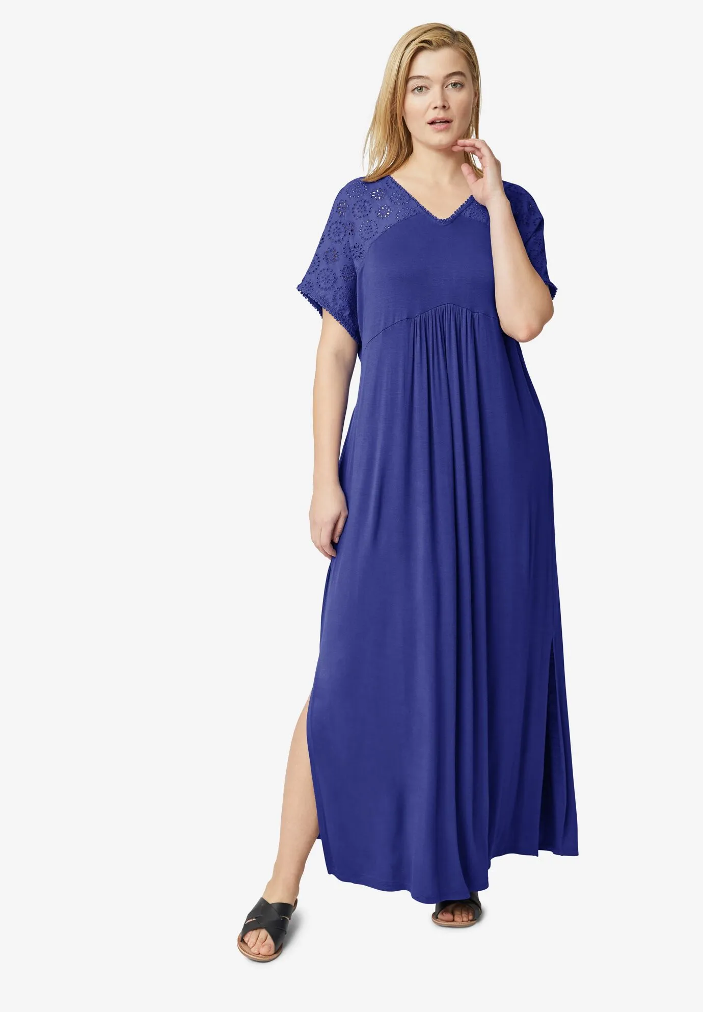 Eyelet Trim Maxi Knit Dress