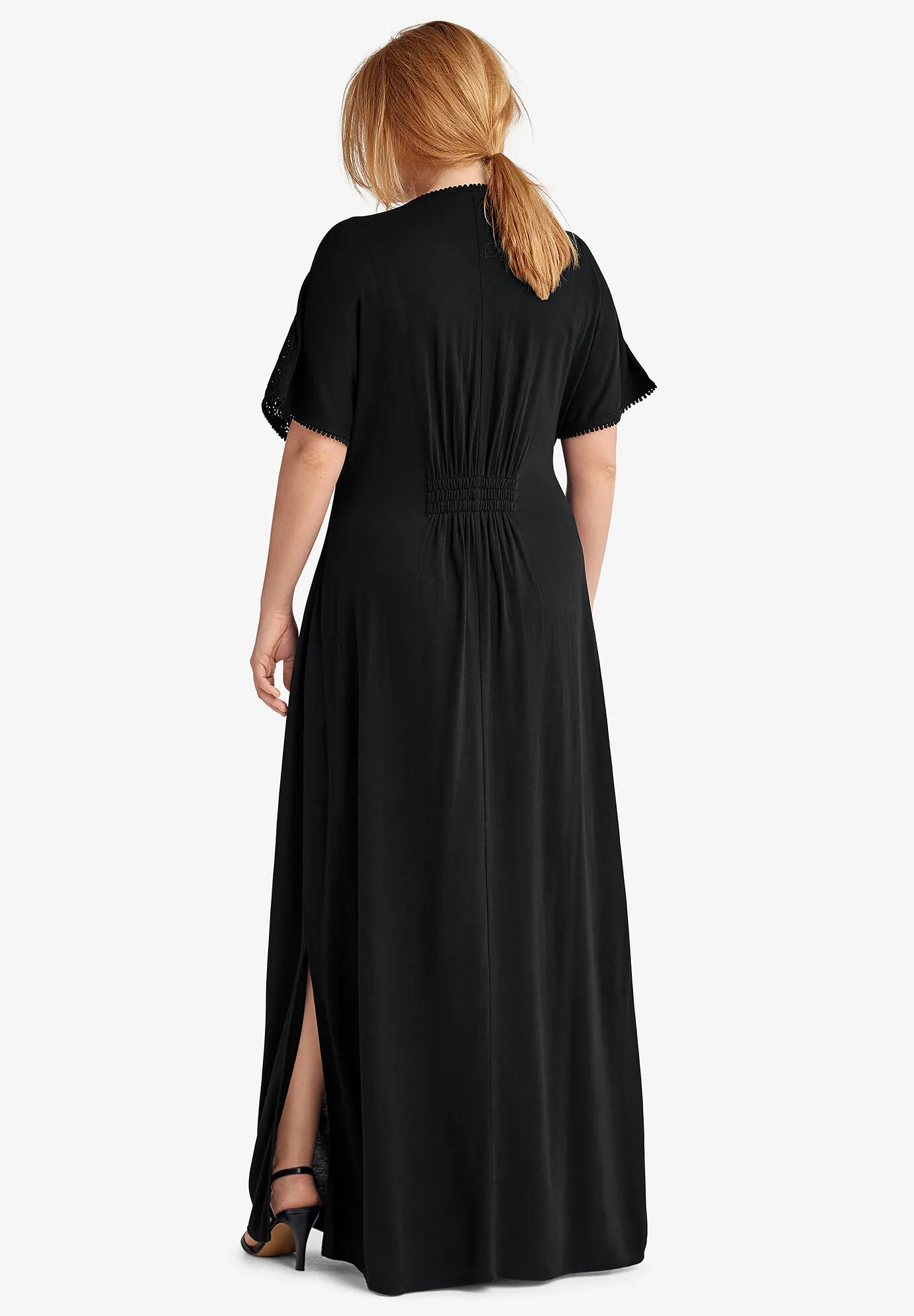 Eyelet Trim Maxi Knit Dress