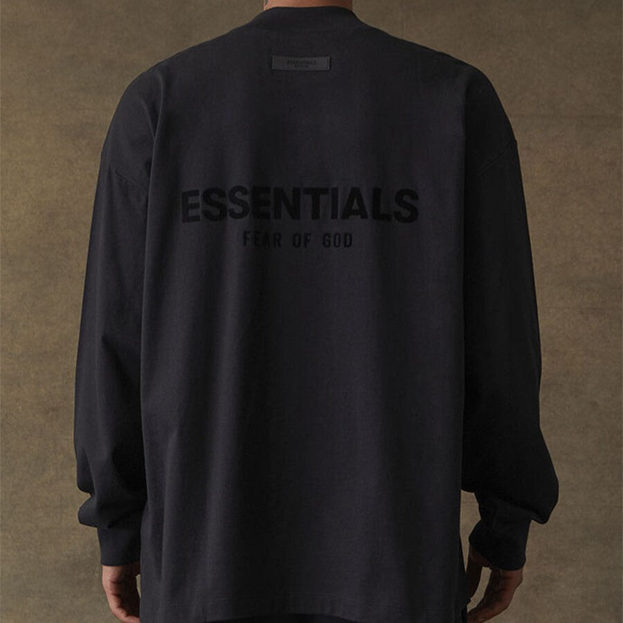 FEAR OF GOD Essentials Black Long Sleeve Tee with Felt Logo