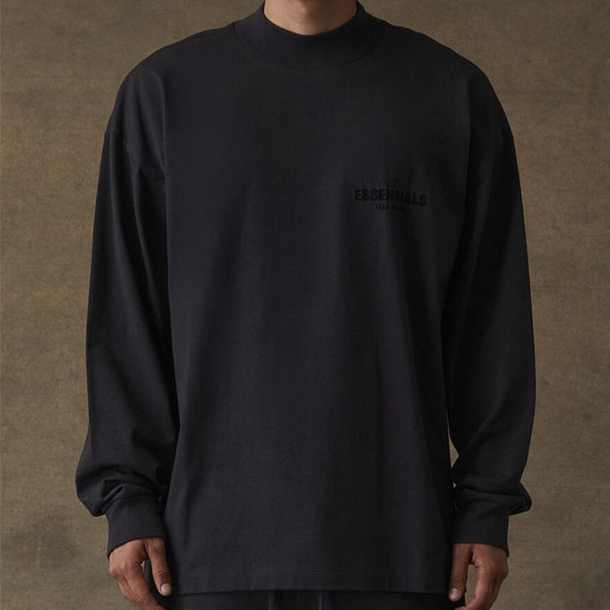 FEAR OF GOD Essentials Black Long Sleeve Tee with Felt Logo