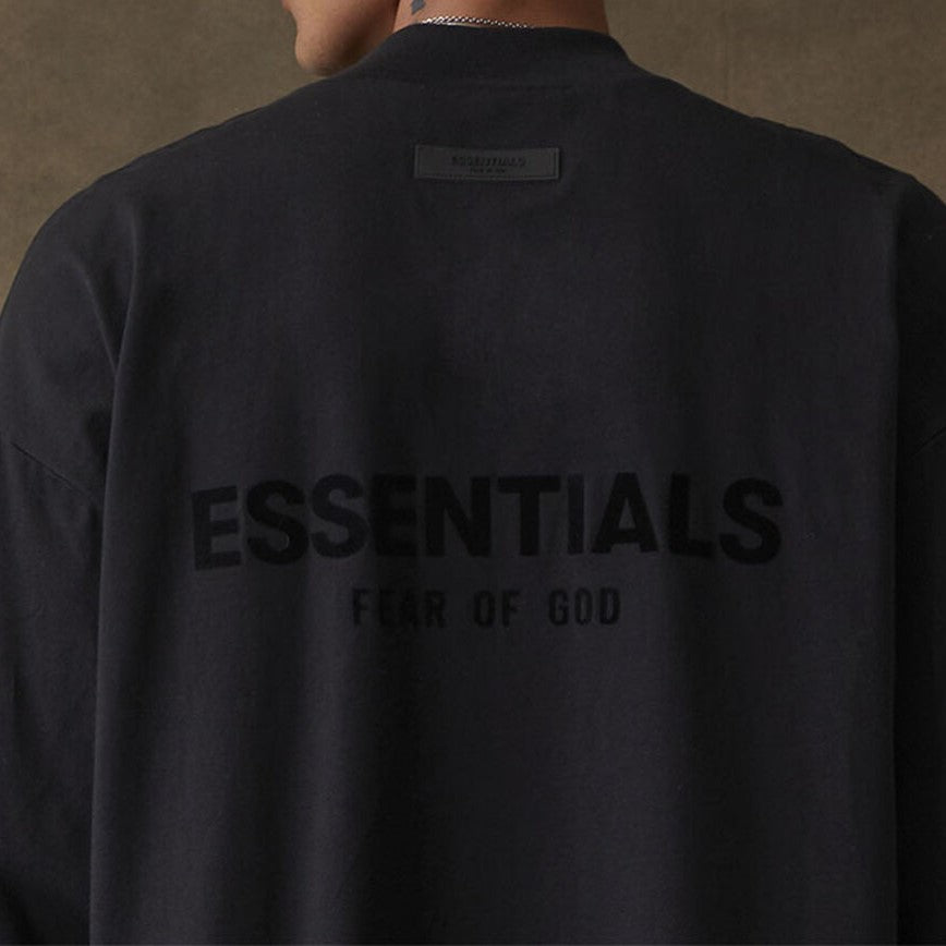 FEAR OF GOD Essentials Black Long Sleeve Tee with Felt Logo