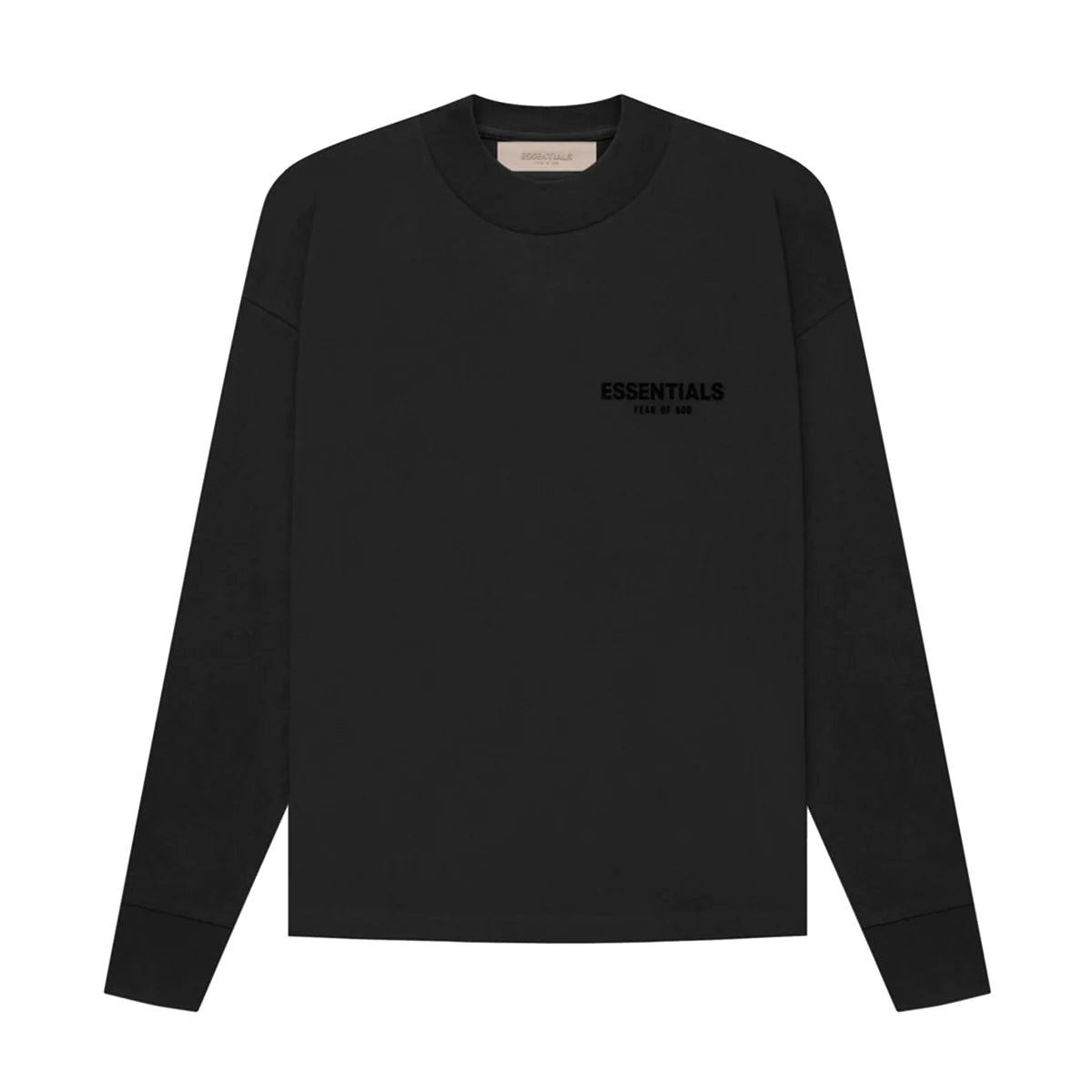 FEAR OF GOD Essentials Black Long Sleeve Tee with Felt Logo