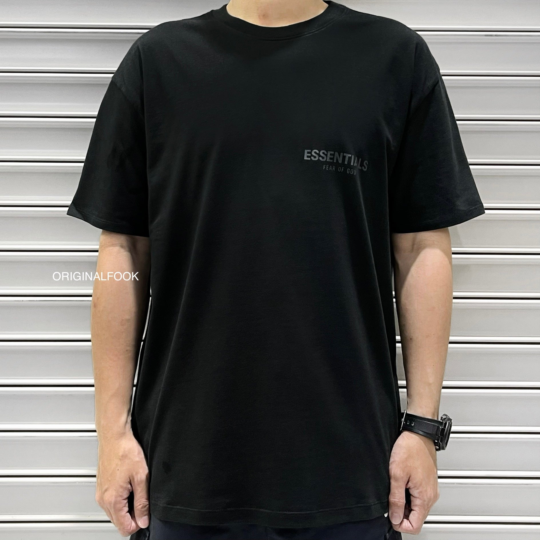 Fear of God Reflective Black Tee with Chest Logo