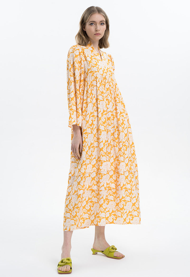 Flared Dress with Monotone Floral Print