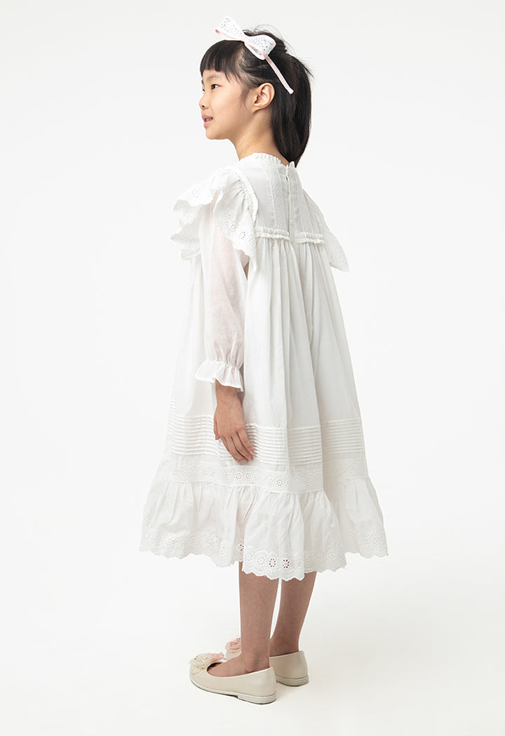 Flared Lace Embroidered Dress with Ruffle Hem