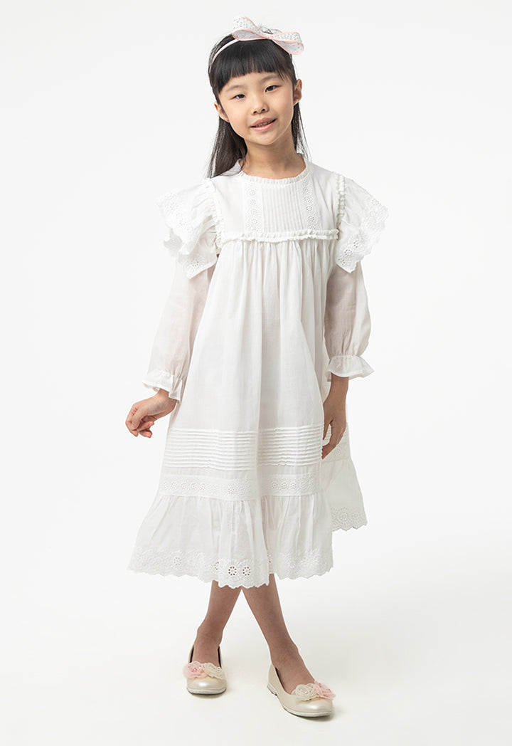 Flared Lace Embroidered Dress with Ruffle Hem