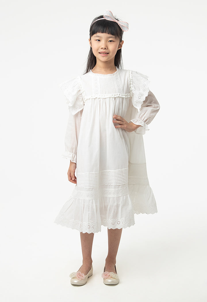 Flared Lace Embroidered Dress with Ruffle Hem