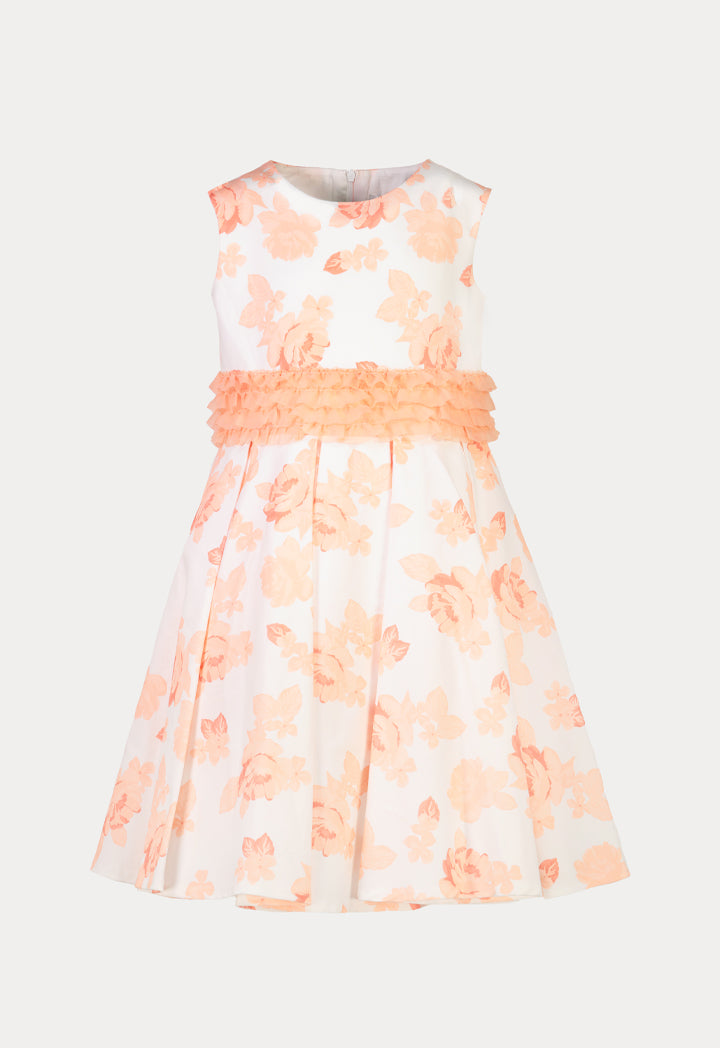 Floral Print Ruffles Sleeveless Party Dress.