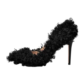 Pointed Toe Fluffy Stiletto Pumps.