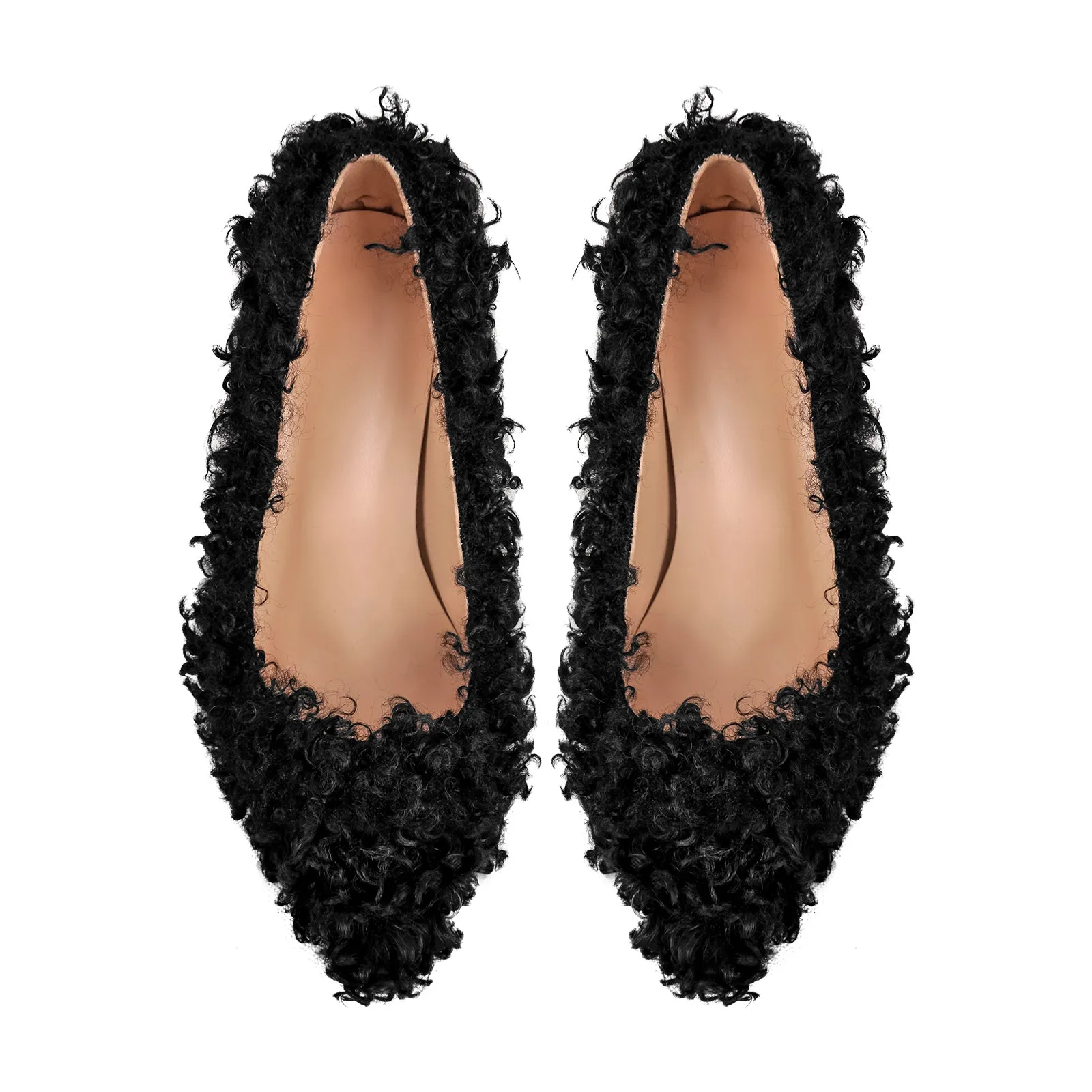 Pointed Toe Fluffy Stiletto Pumps.