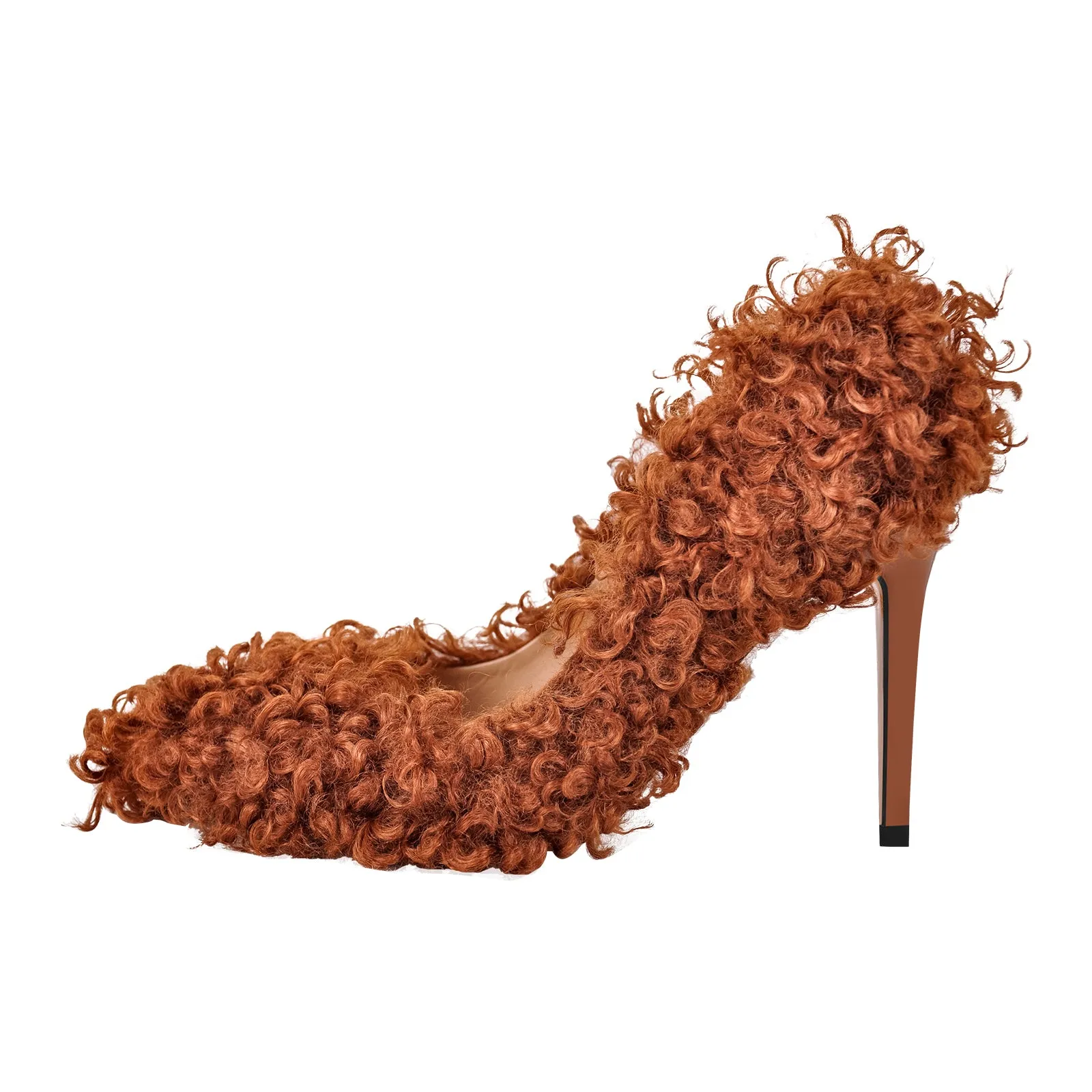 Pointed Toe Fluffy Stiletto Pumps.