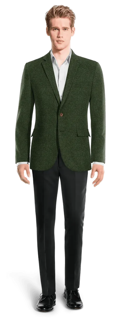 Forest green tweed herringbone blazer – essential.