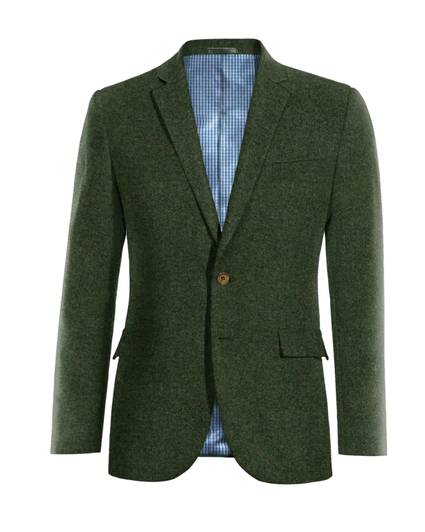 Forest green tweed herringbone blazer – essential.