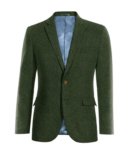 Forest green tweed herringbone blazer – essential.