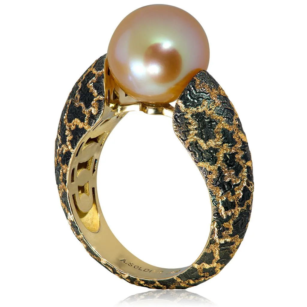 Freshwater Peach Pearl Gold Ring